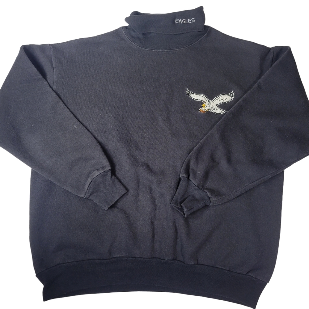 Vintage Philadelphia Eagles Size Large Pullover Turtleneck Sweatshirt Distressed